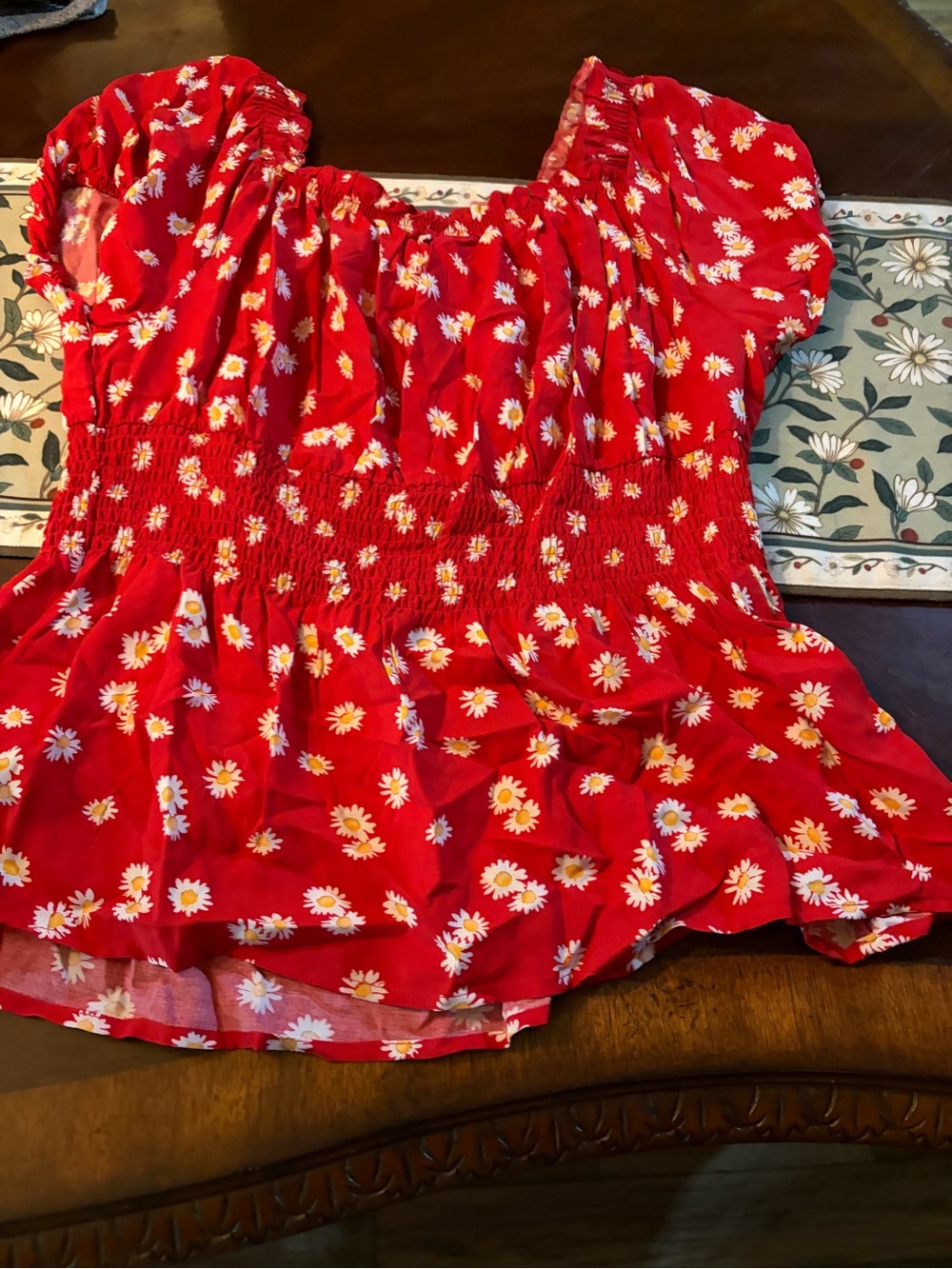 Red Daisy Print Ruffle Dress - Picture 5 of 5